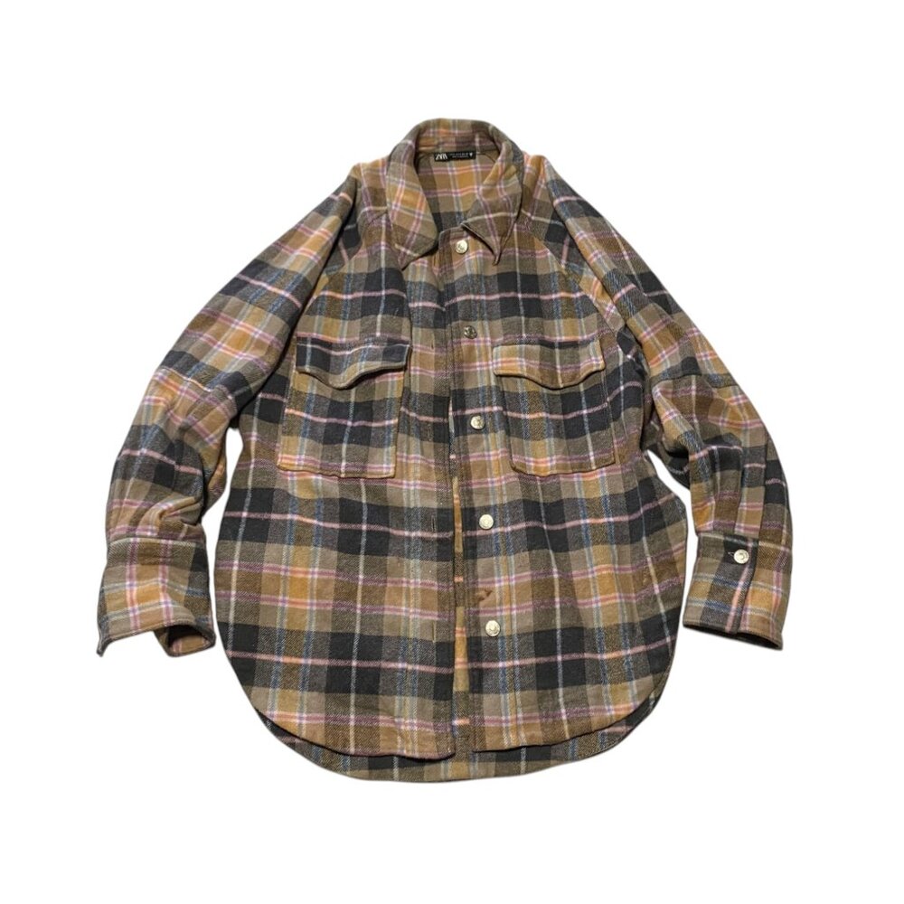 Zara Pink Plaid Long-Sleeve Shirt – Small